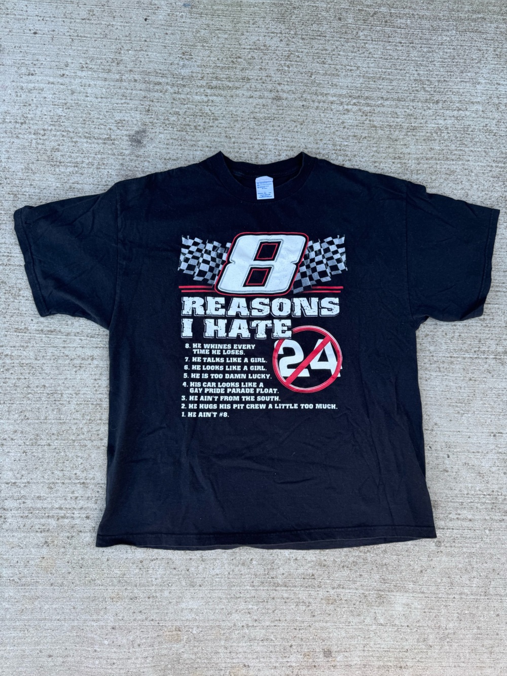 Vintage NASCAR Dale Earnhardt Jr Black XL Reasons I Hate 24 Funny Shirt